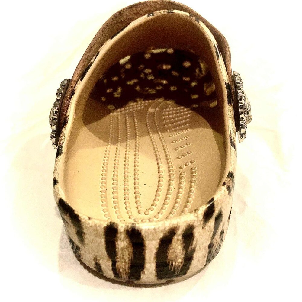 CROCS Custom Strap Cowgirl Concho Clogs Tooled Leather Leopard Print 6 - Picture 7 of 9